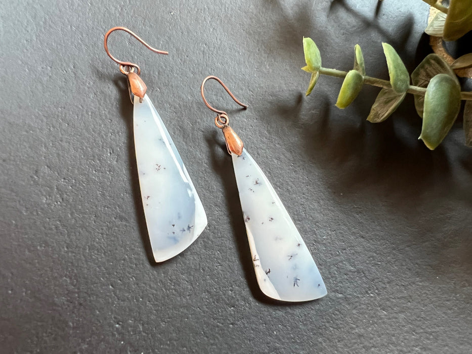 Dendrite opal earrings ,Statement earrings, natural stone earrings, white stone, opal earrings