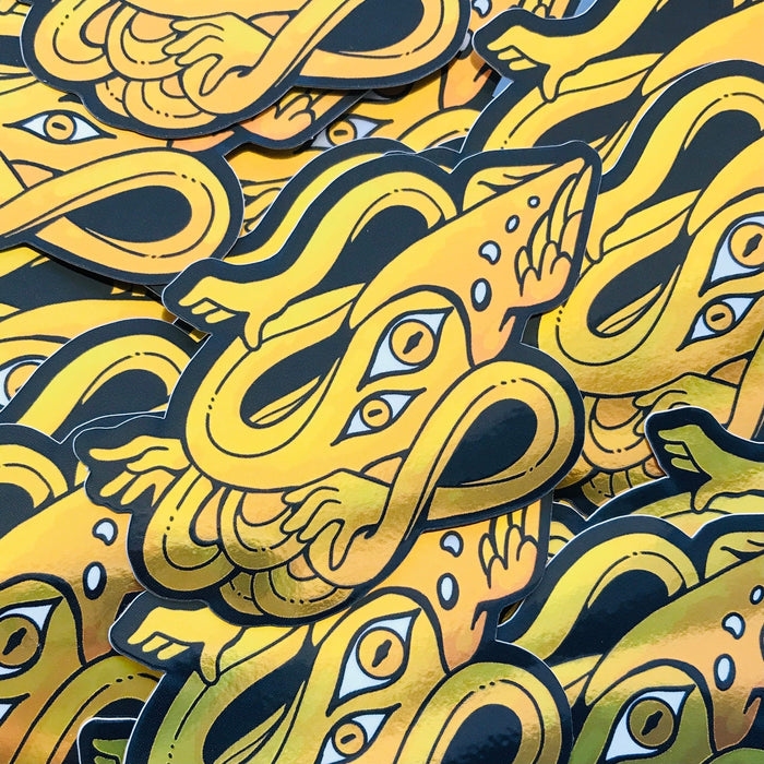 Angelic Squid Glossy Gold Foil Sticker