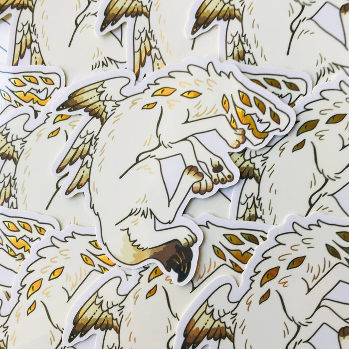 Monstrous Angelic Hound Glossy Gold Foil Sticker