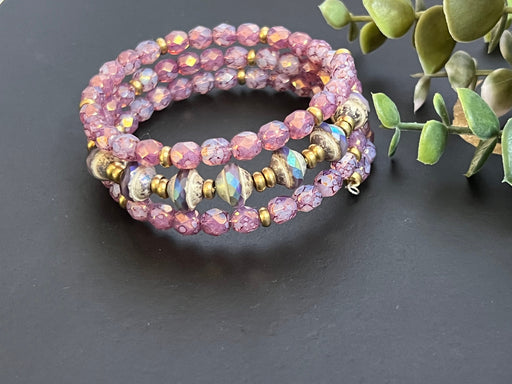 Aqua Crystal and Silver Boho Beaded memory wire cuff bracelet - Ricyniabeads
