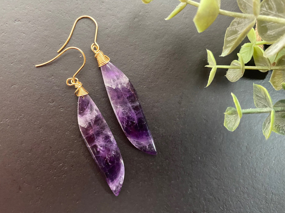 Silver Earring In Natural Amethyst Natural Gemstone