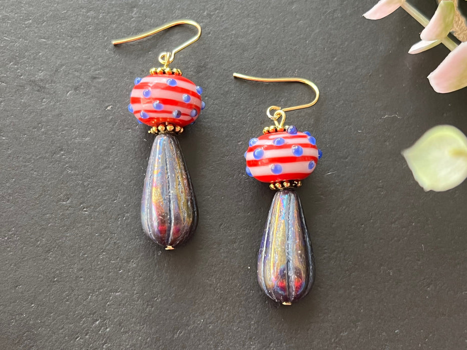 Boho earrings / lampwork bead earring/czech glass earrings / gifts for her