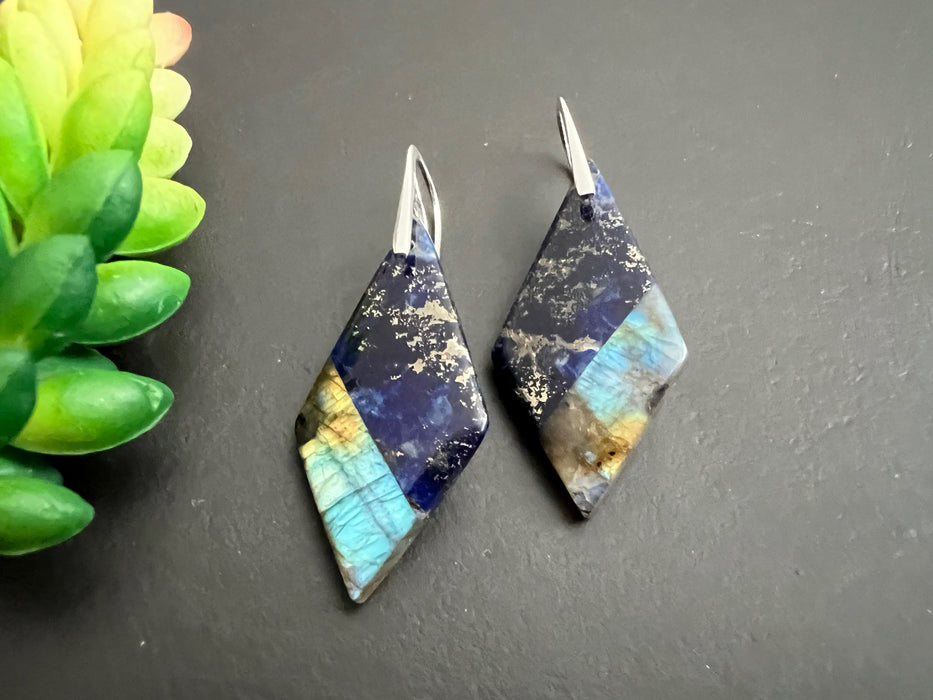 Labradorite earrings, intarsia earrings, statement earrings , lapis lazuli earrings , unique dangles, natural stone earrings, lightweight