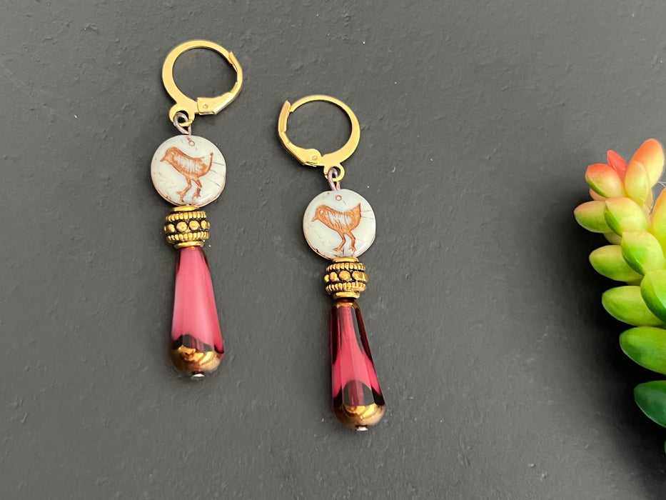 Boho earrings / Bird earrings / czech glass earrings /gifts for her/ boho jewelry