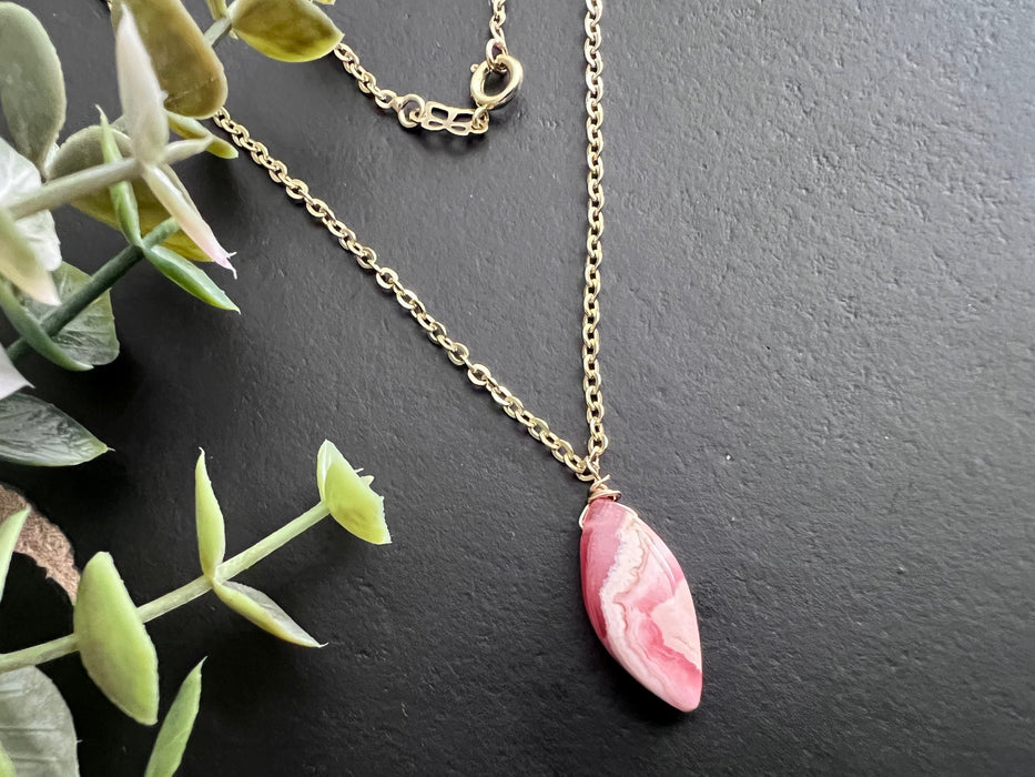 Rhodochrosite pendant , gifts for her, layering necklace, 14k gold