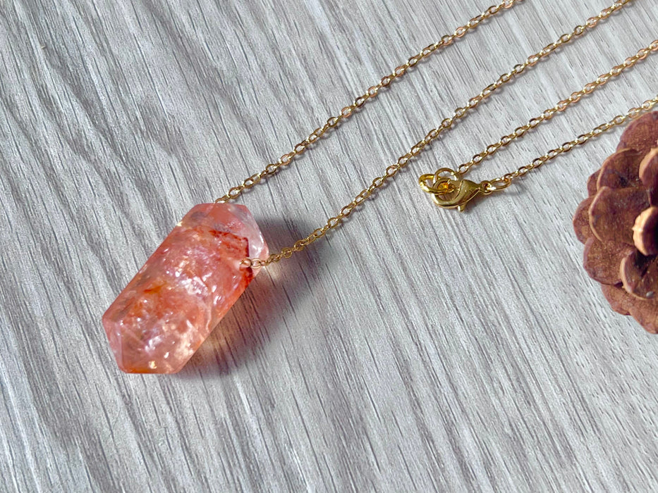 Lepidocrocite quartz pendant , healing crystal , layering necklace, 18k gold plated chain, double terminated AAA quartz,