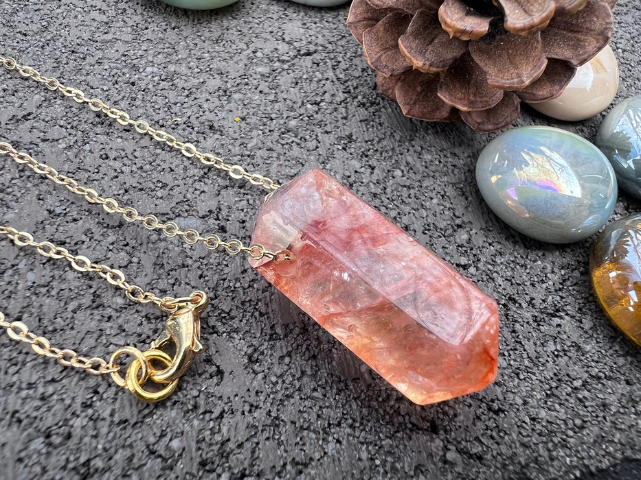 Lepidocrocite quartz pendant , healing crystal , layering necklace, 18k gold plated chain, double terminated AAA quartz,