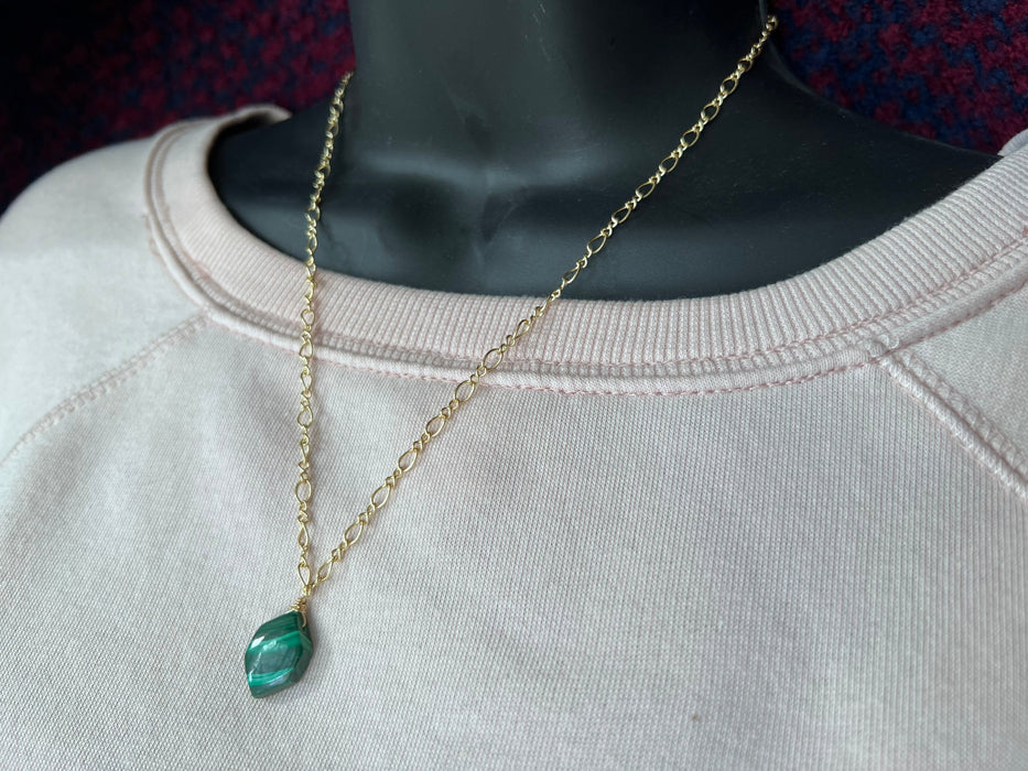Malachite pendant , green pendant , layering necklace, 18k gold chain, natural stone pendant