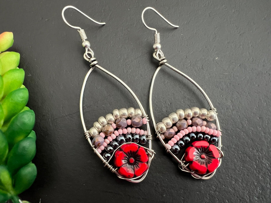 Free Shipping /Wirewrapped Beaded Earrings / Statement Earrings / Seed bead earrings/ gifts For Her/