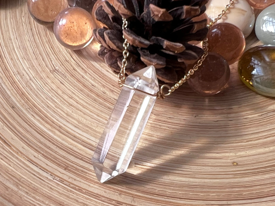 Protection pendant, Clear quartz pendant , gifts for her, layering necklace, 18k gold chain, double terminated AAA crystal