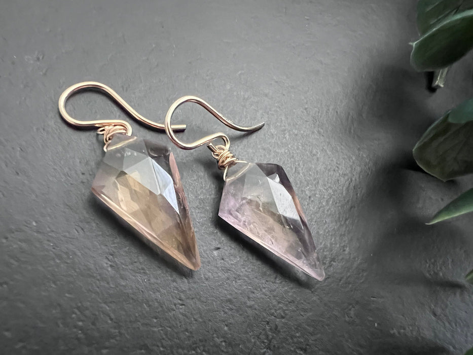 Statement earrings, Ametrine earrings, natural stone earrings, 14k gold filled ear wires