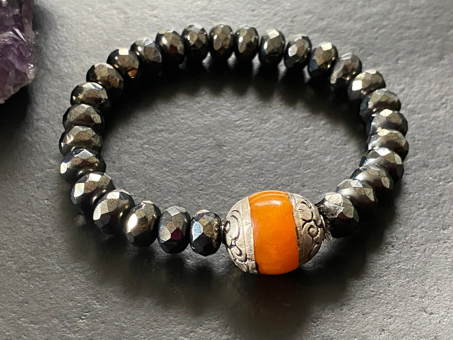 Statement bracelet, boho bracelet, Nepali agate bead , beaded bracelet