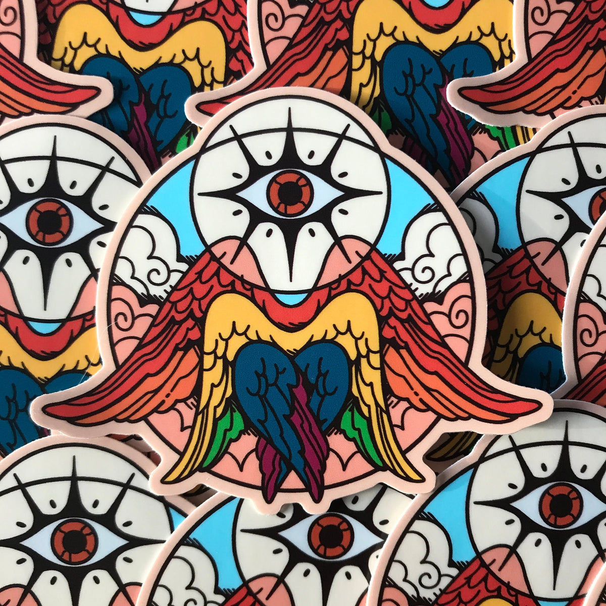 Rainbow/Progress Pride Angel Sticker — San José Made