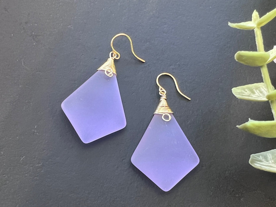 Boho jewelry, sea glass earrings, lavender color