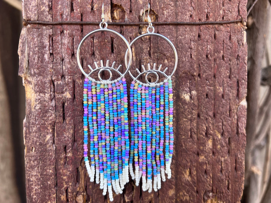 Statement earrings, long beaded earrings, boho earrings, seed bead earrings