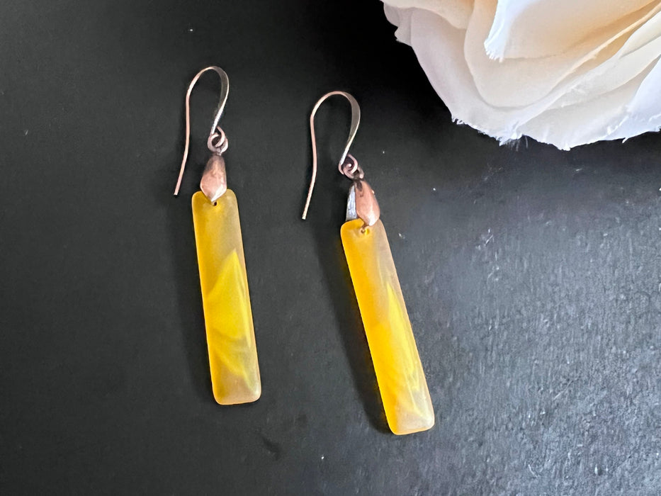 Sea glass earring, bar earrings, yellow earrings, sunshine earrings