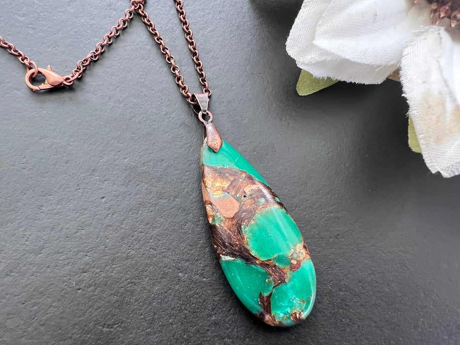 Sea sediment pendant, copper chain, natural stone pendant