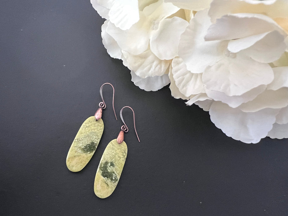 Statement earrings ,Green jade earrings, natural jade stone earrings