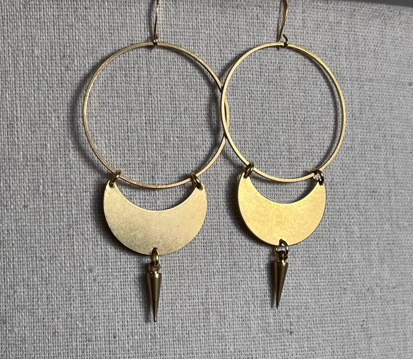 Statement earrings, brass geometric dangles , Modern brass earrings