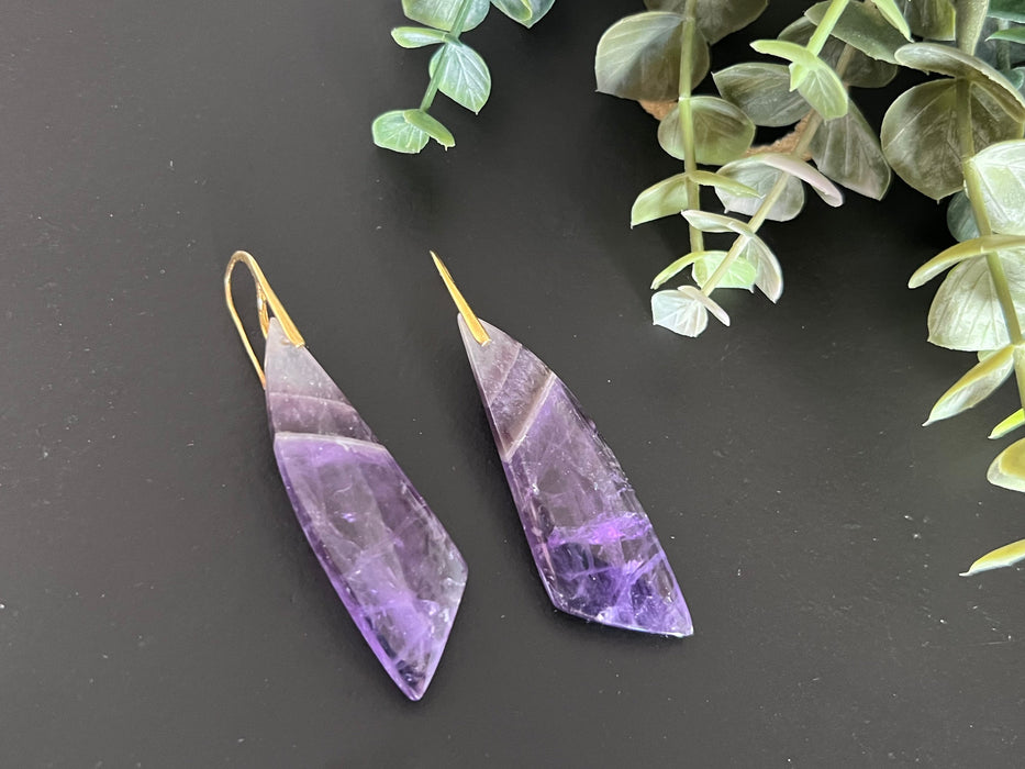 Amethyst earrings ,purple earrings, natural stone jewelry, statement earrings, French sterling silver ear hooks , February birthday gift