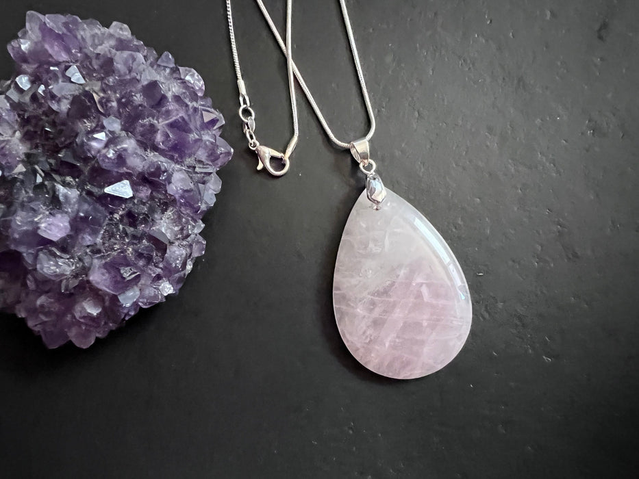 Rose quartz pendant , gifts for her, layering necklace, 925 sterling chain, natural stone pendant, January birthstone