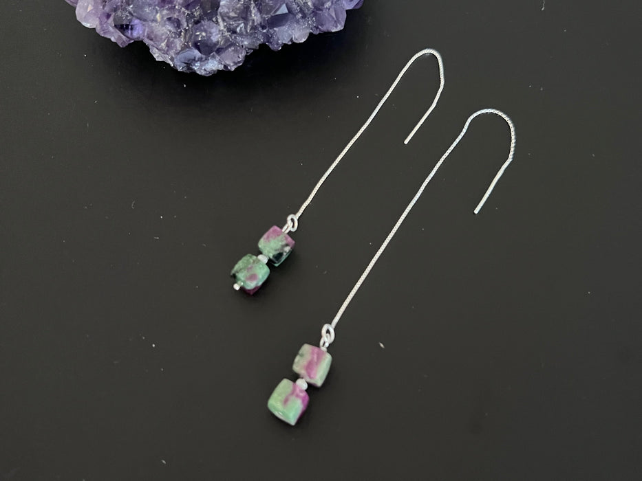 Ruby zoisite Ear Threaders Earrings | 925 Sterling silver earrings