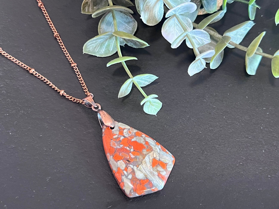 Bloodstone pendant , gifts for her, layering necklace, copper chain, orange pendant , natural stone pendant