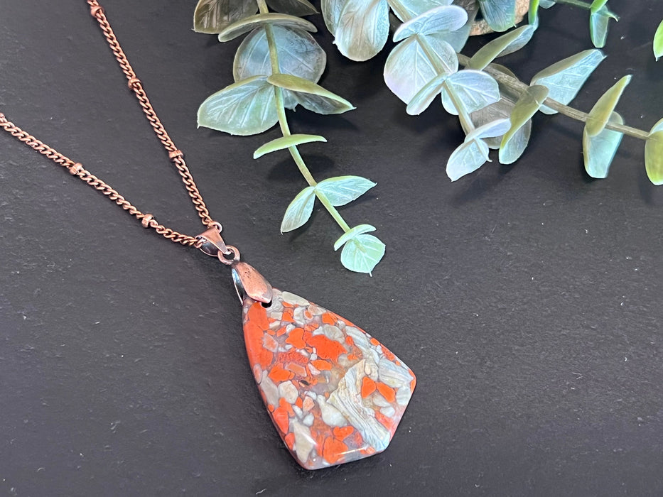 Bloodstone pendant gifts for her, layering necklace, copper chain, orange pendant natural stone pendant