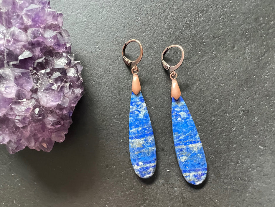 Lapis lazuli earrings, natural stone Earrings, statement earring