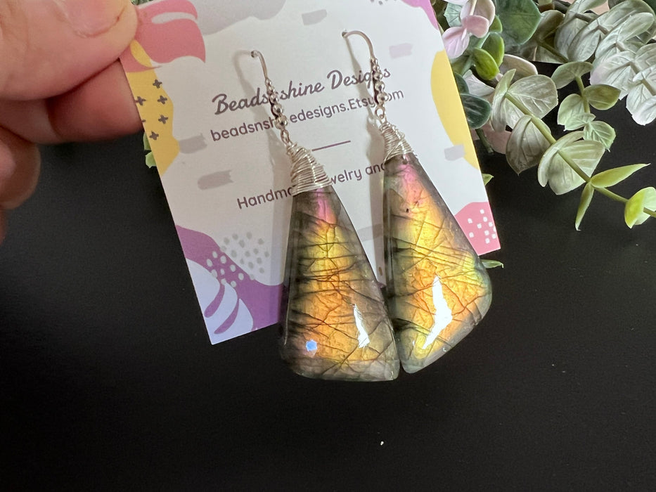 Statement earrings, Labradorite earrings, natural stone earrings, sterling silver earrings