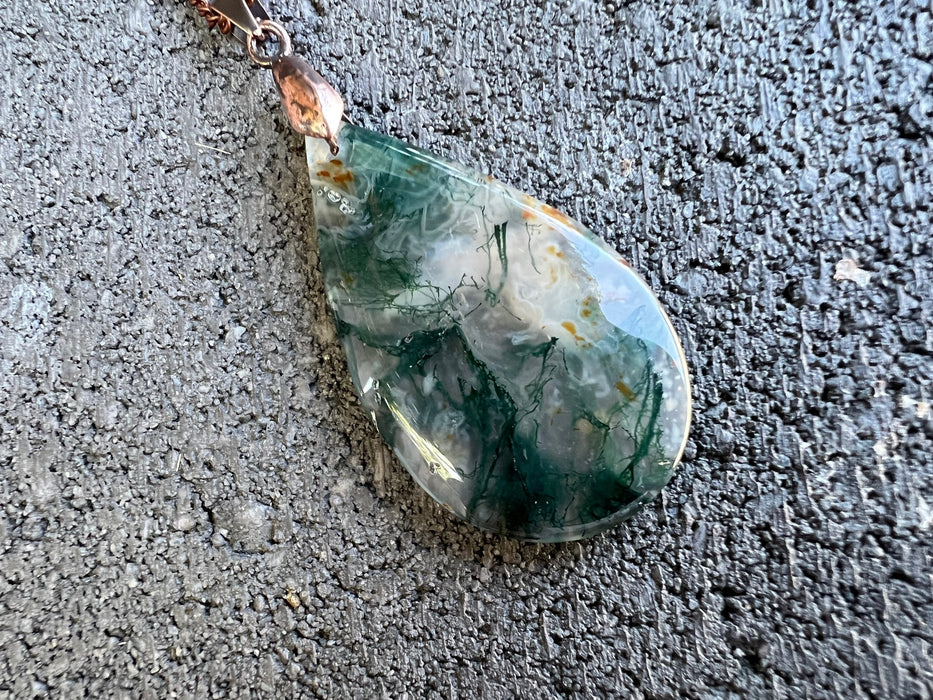 Moss agate pendant, Healing stone crystal necklace ,natural stone pendant