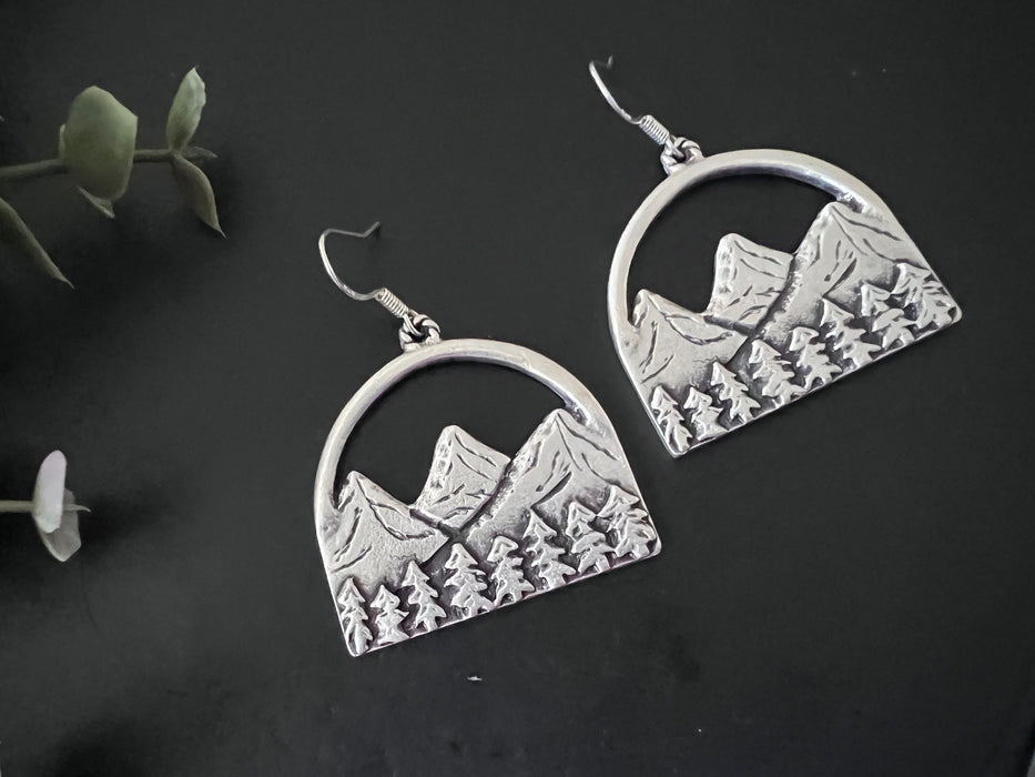Statement earrings/ Boho earrings / long earrings / antique silver plated metal earrings /925 sterling silver ear wires/ landscape earrings/