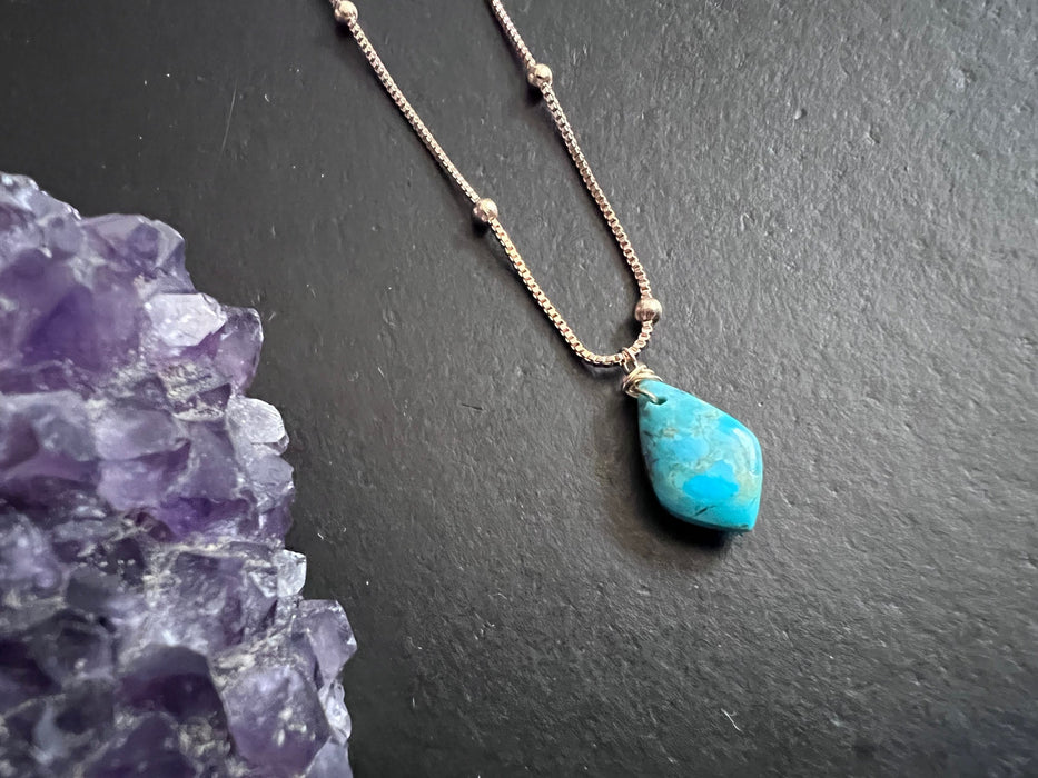 Turquoise pendant , gifts for her, layering necklace, 14k gold chain, anti tarnish chain, natural stone pendant, December birthstone