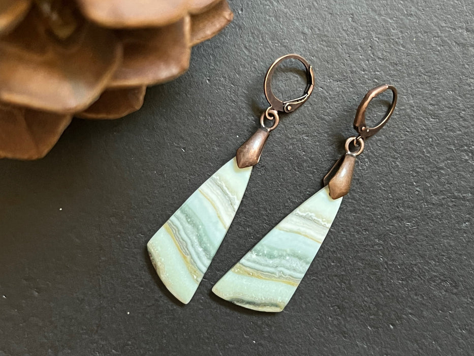 Green lace agate earrings, natural stone Earrings, statement earring