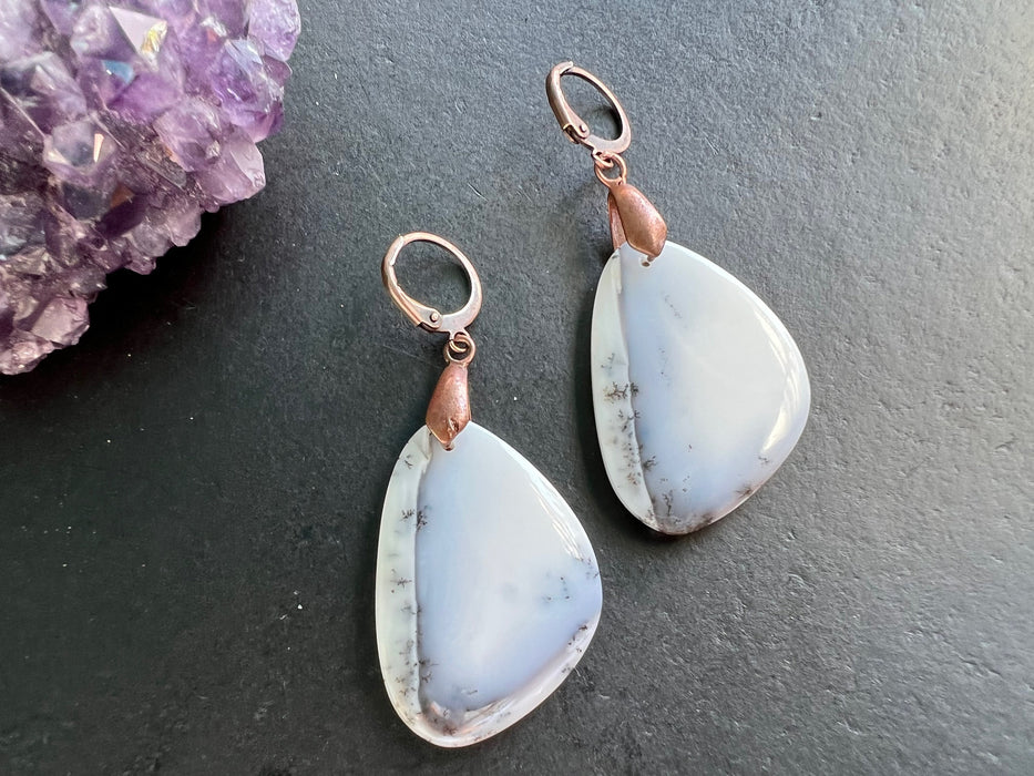 Dendritic opal earrings ,Statement earrings, natural stone earrings,
