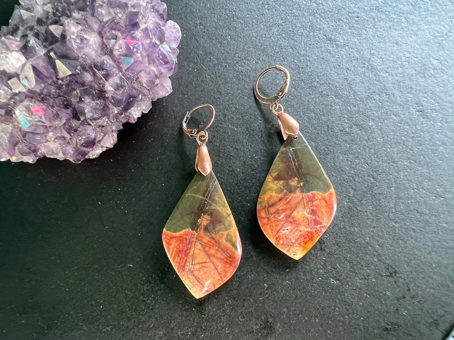 Red creek jasper earrings, Jasper earrings, natural stone Earrings, statement earring