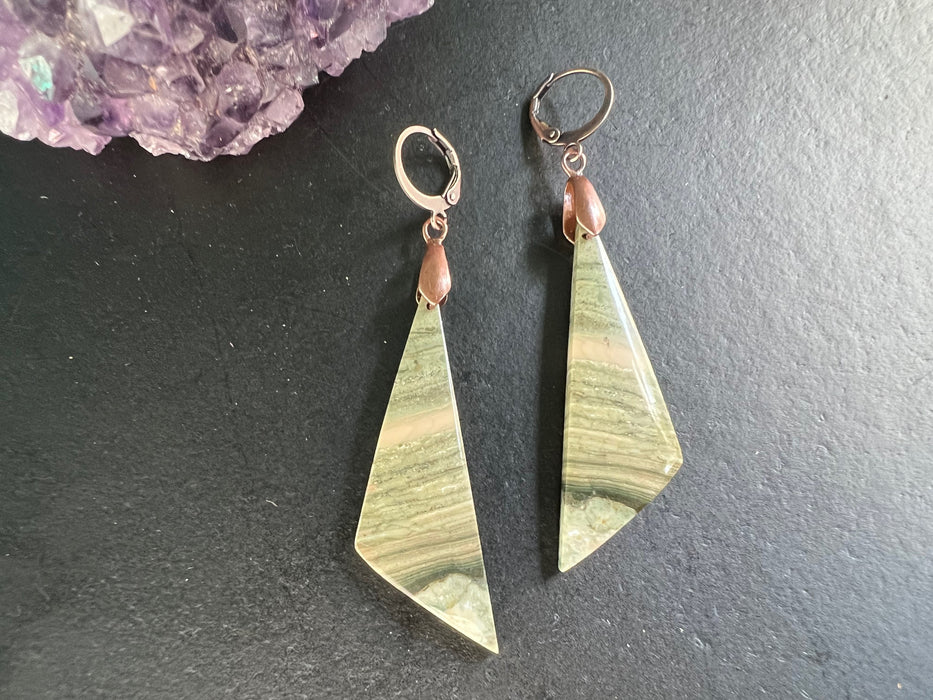 Green lace agate earrings, natural stone Earrings, statement earring