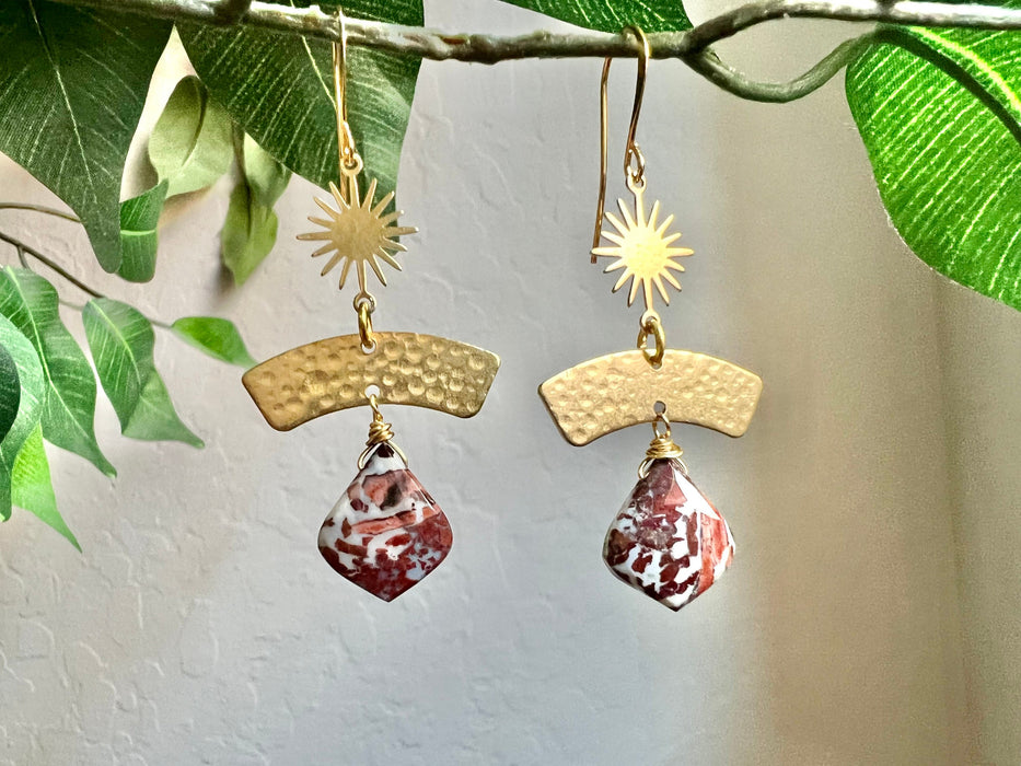 Statement earrings boho gold dangle earrings agate earrings natural stone drop earrings gifts for women