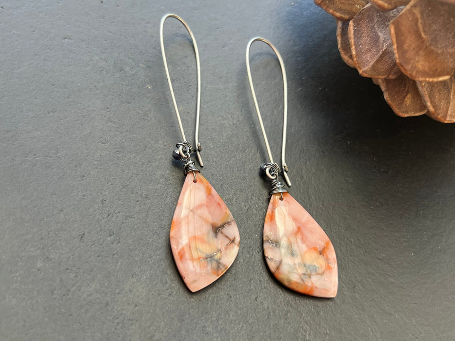 Pink opal earrings , gemstone earrings,natural stone ,gifts for women,long earrings