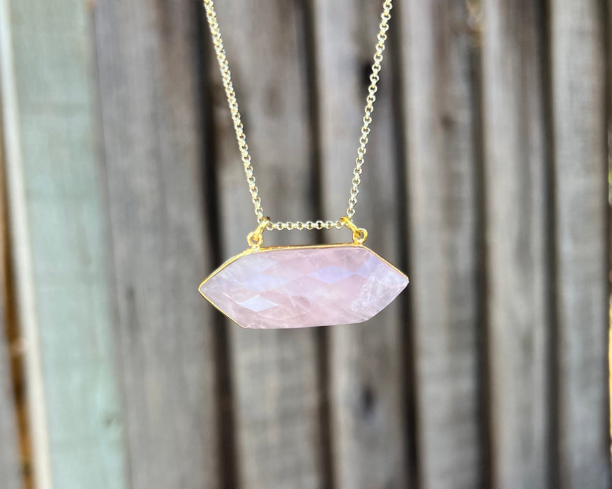 Rose quartz pendant, natural gemstone, throat chakra, baby pink necklace