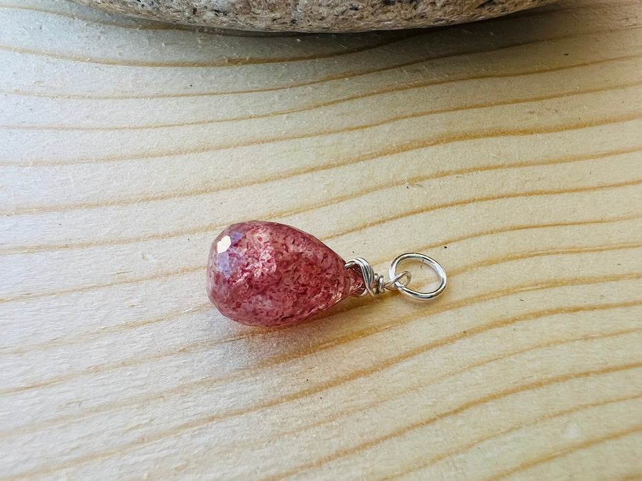 Strawberry quartz pendant 925 sterling silver wire wrapped crystal healing pendant gemstone dangles