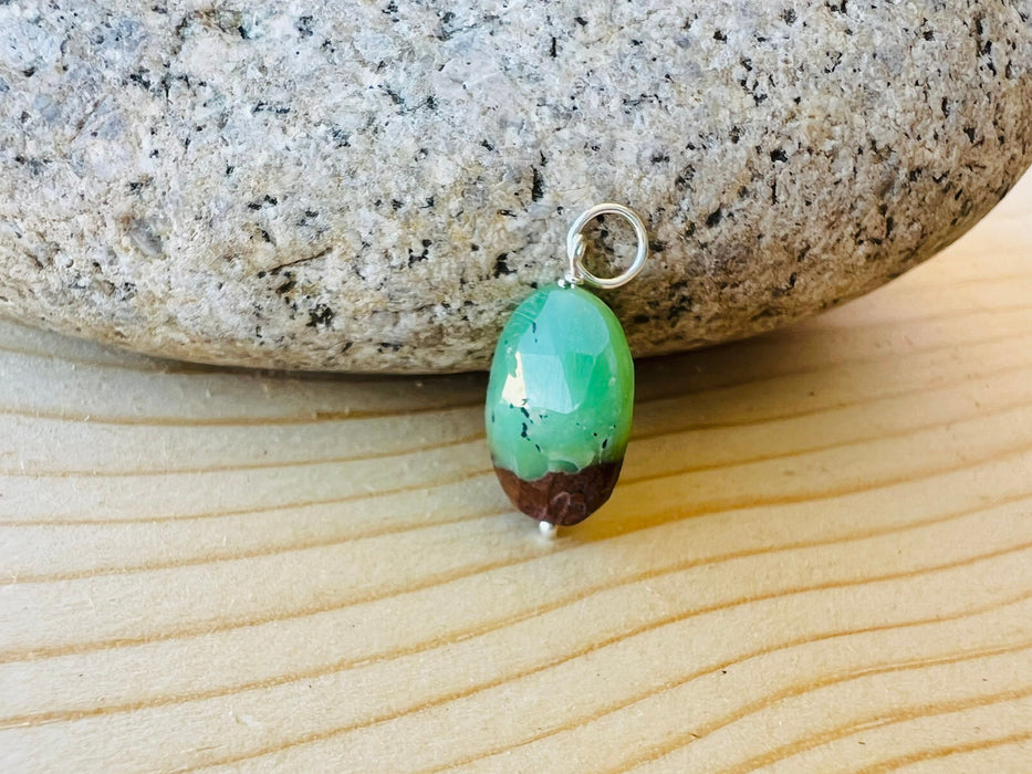 Bio Chrysoprase pendant, 925 sterling silver, wire wrapped, crystal healing pendant, gemstone dangles