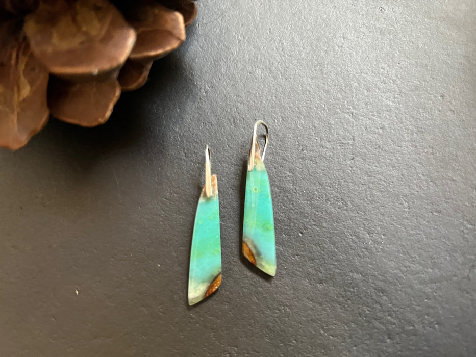 Statement earrings,rare blue opal earrings, beach earrings , opalized wood earrings, aqua water sand earrings, delicate earrings