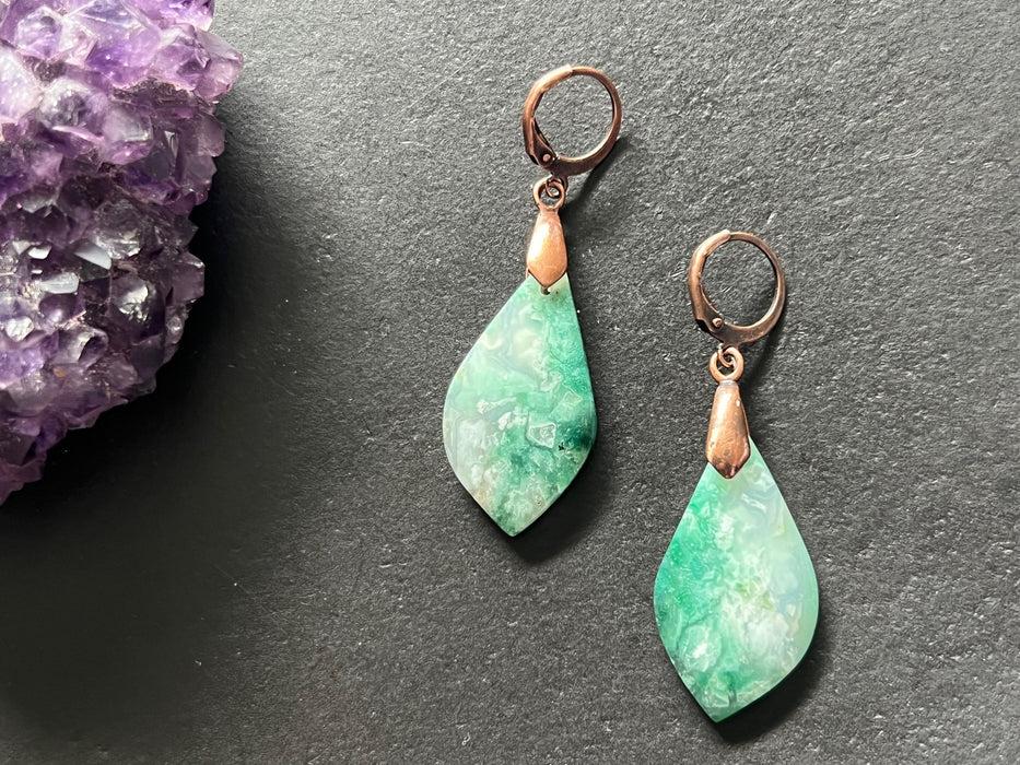 Green chalcedony earrings, natural stone Earrings, statement earring