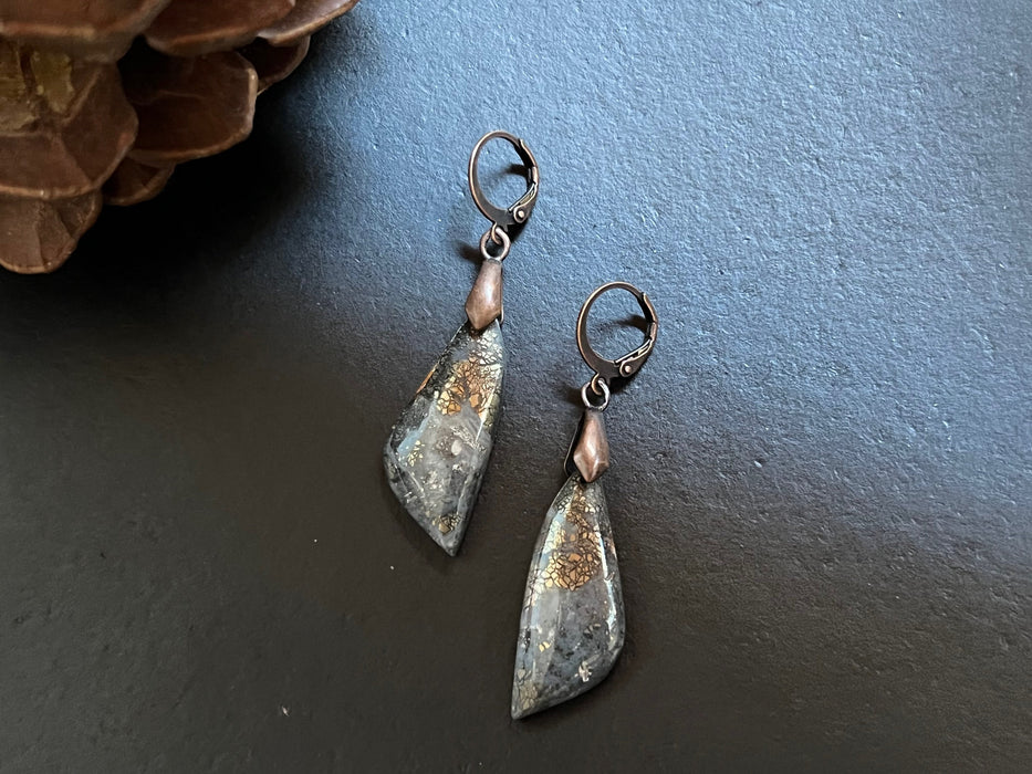 Marcasite earrings, 925 sterling silver earwires, gifts for her, natural stone Earrings, gemstone earrings