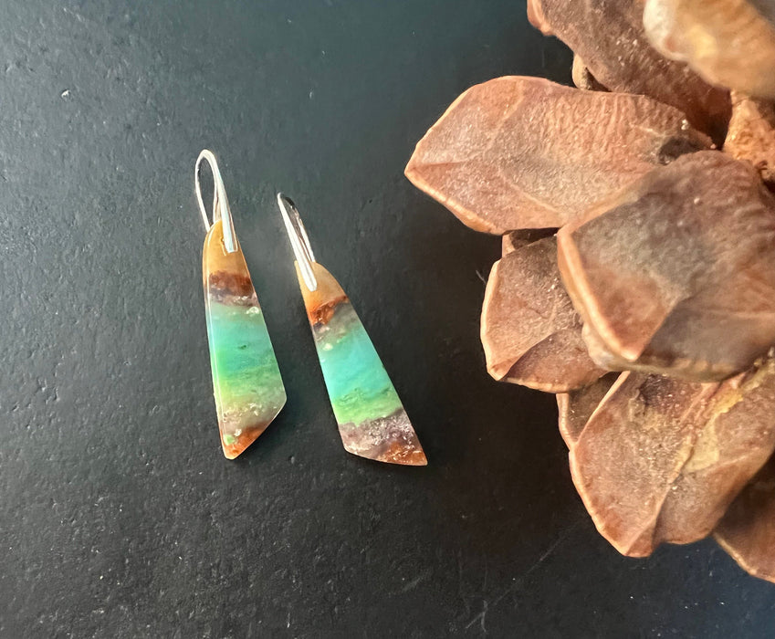 Statement earrings,rare blue opal earrings, beach earrings , opalized wood earrings, aqua water sand earrings, delicate earrings