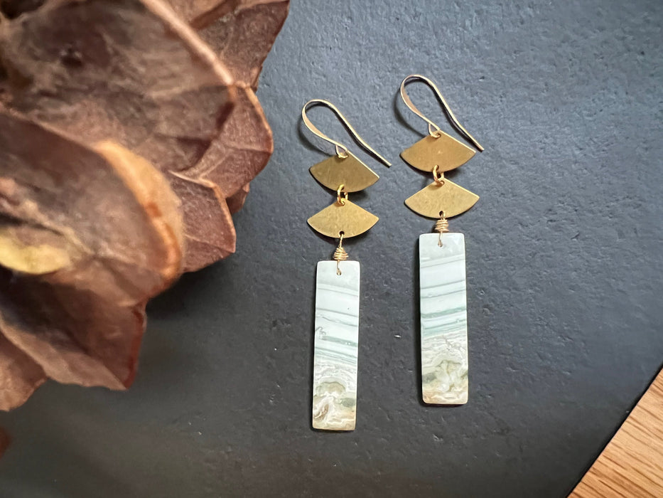 Statement earrings , Green lace agate earrings, natural agate stone earrings, Amazonite earrings