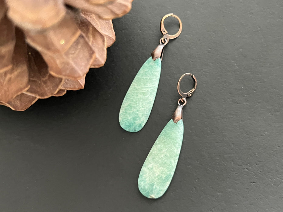 Baby blue color gemstone earrings, Amazonite earrings, statement earrings , natural stone earrings