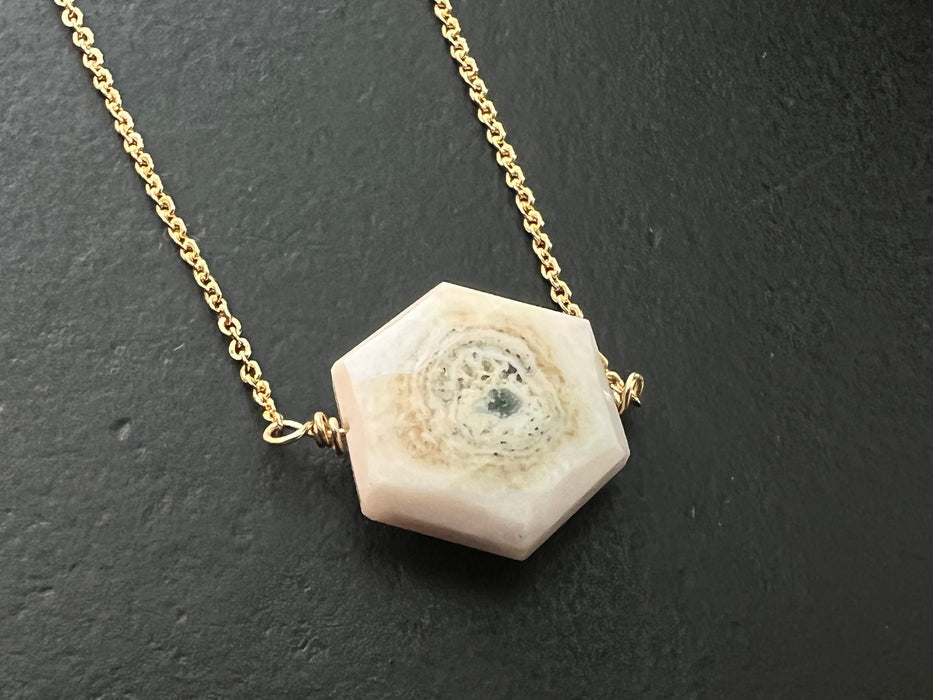 Unique Solar quartz pendant , hexagonal shape, crystal necklace, layering necklace, natural stone pendant, dainty gemstone necklace
