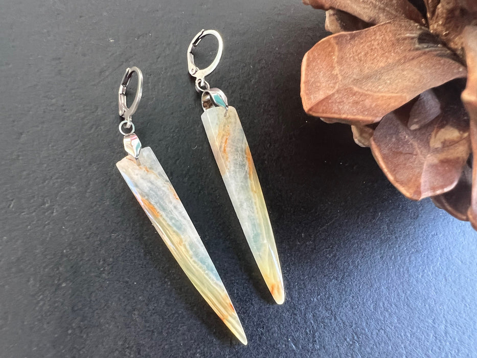 Blue calcite earrings, natural stone jewelry, gifts for women ,dagger shape